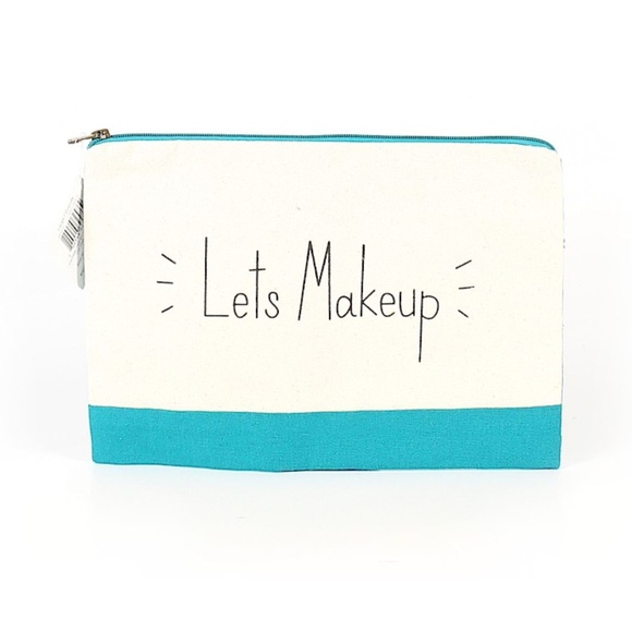 NWOT "LET'S MAKEUP" Turquoise Makeup Bag - Picture 1 of 2